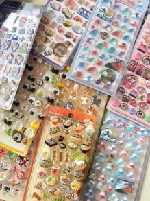 Japanese Cartoon Food Embossed Fun Stickers, Children Decoration Crystal Diamond 3D Stickers