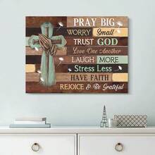 Christian Style Wall Decor, Field Cross Elements Simple Inspirational Canvas Wall Art With Pine Frame Airbrushed Canvas Posters And Printed Wall Art Images, Faith-Centered Canvas Art Paintings For Living Room Living Room Bedroom Den, Wedding Venues, Hotels Restaurants Churches And Museums Galleries, - Multicolor - View 2