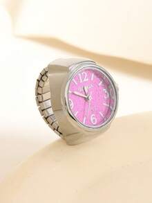 Bộ đồng hồ và nhẫn kiểu Gothic phương Tây, màu bạc sáng bóng nhiều màu sắc, dây đeo co giãn có thể điều chỉnh, thích hợp cho nữ giới và các cặp đôi đeo hàng ngày, bộ trang sức đồng hồ và nhẫn thời trang dành cho nữ với các màu hồng, xanh dương, tím, xanh lá cây, đỏ, vàng. - Nhẫn tròn bạc - Xem 11