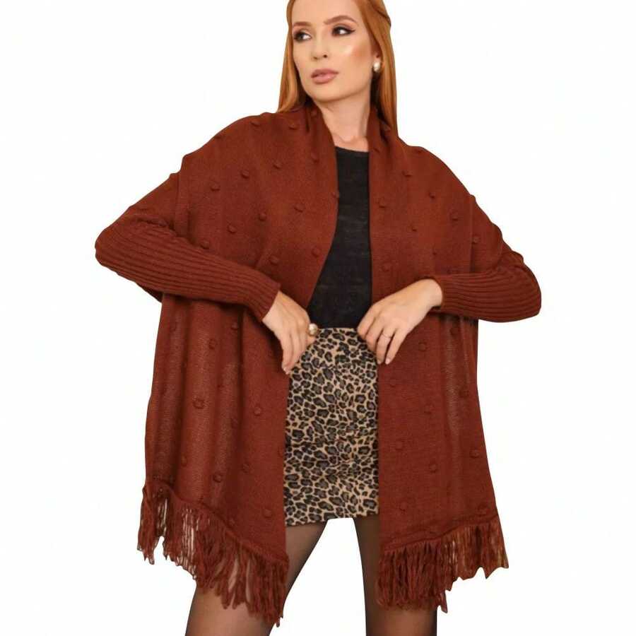 Chalet Cape Poncho Women's Blouse Knit Long Sleeve Winter - 屋頂的瓦片 - 查看 1