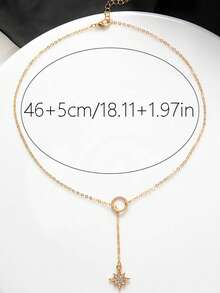 1pc Women Simple Zinc Alloy Circle Octagonal Star Beach Style Necklace, Gift Idea - Yellow Gold - View 5