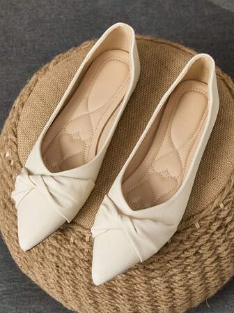 WHDXY 1 双女式平底休闲一脚蹬结饰尖头工作鞋，舒适通勤办公鞋，适合所有季节