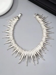 1pc Vintage Gothic-Style Asymmetrical Geometric Metal Necklace, Suitable For Women's Everyday & Party Wear - Silver - View 3
