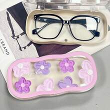 Purple Oil Painting Flower Glasses Case Transparent Portable Pressure-Resistant Cloud Design Magnetic Suction Box Portable Myopia Glasses Retro Glasses Case Fashionable Glasses Storage Men And Women - Cute Holiday Gift
