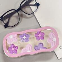 Purple Oil Painting Flower Glasses Case Transparent Portable Pressure-Resistant Cloud Design Magnetic Suction Box Portable Myopia Glasses Retro Glasses Case Fashionable Glasses Storage Men And Women - Cute Holiday Gift