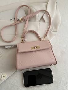 Women's Fashion Mini Printed Rivet Lock Handbag - Pink - View 8