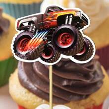 12/24/36pcs Monster Truck Cupcake Toppers, Truck Theme Birthday Party Decorations, Baby Shower Birthday Party Cake Decor Supplies - Multicolor - View 7