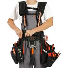 Tool Belt With Suspenders 1680D Polyester, 29 Pockets, 29-54 Inches Adjustable Waist Size, Tool Belts For Men, Heavy Duty Carpenter Tool Pouch For Carpenters, Electricians, And Gardening, Black - Black - View 9