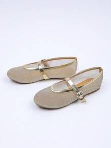 Sandalias Mary Jane planas de malla de plata y brillo tejido, transpirables, adecuadas para usar en la playa y al aire libre en verano