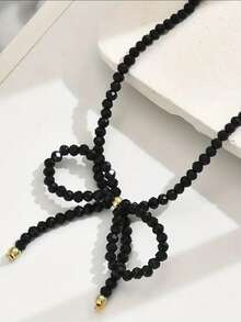 1pc Popular Fashionable Crystal Butterfly Pendant Necklace, Versatile High-End Ins Style Black Choker Necklace - Black Bow - View 2