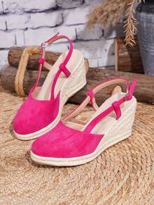 Women's Comfortable Anti-Slip Apricot Rope Thick Bottom Platform Sandals, Ideal For Spring/Summer Vacation - Hot Pink - View 5