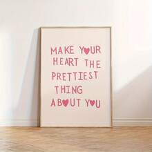 1pc Artist's Canvas Modern Quotes Art Print Posters: Pink Heart Motif Wall Arts For Bedroom, Living Room, Kitchen, Or Corridor Decor