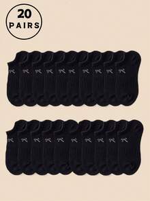 1双随机/20双/30双黑白灰色腰收口春夏蝴蝶结图案袜子可搭配皮鞋、运动鞋、厚底运动鞋、户外运动健身服、日常简约商务通勤旅行装、男生女生必备、校园日常运动装、柔软亲肤、舒适透气、吸汗排汗、防臭、低帮防滑、隐形男女短袜
