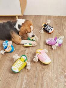 1-Pack Sneaker-Shaped Dog Chew Toys With Rope Knots & Squeaky Ball – Durable Oxford Fabric Chewers For Aggressive Chewers, Interactive Squeakers Noise For Puppies/Adult Dogs, Indoor Outdoor Play