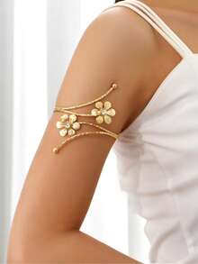 1 chiếc vòng tay hoa vàng, thiết kế phóng đại, thời trang cao cấp & phong cách thanh lịch, phù hợp cho trang phục hàng ngày của phụ nữ & kỳ nghỉ/tiệc tùng - Vàng - Xem 4