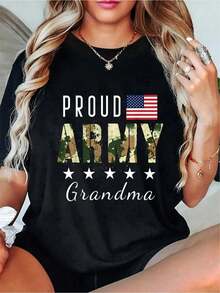 100% Cotton Cotton Proud Military Camouflage Proud Army Grandma Mother's Gift T-Shirt-Unisex T-Shirt,Abstract Art Print T-Shirts - Black - View 1