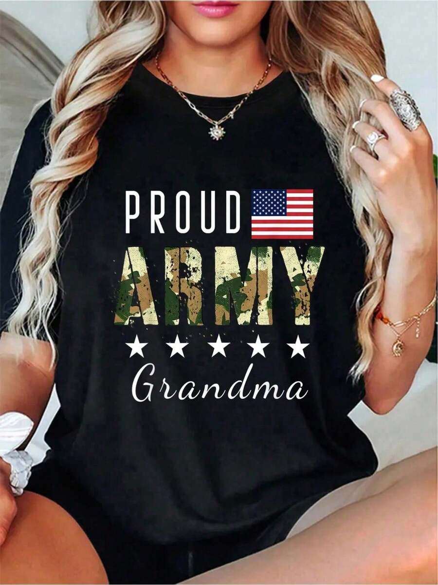 100% Cotton Cotton Proud Military Camouflage Proud Army Grandma Mother's Gift T-Shirt-Unisex T-Shirt,Abstract Art Print T-Shirts - Black - View 1