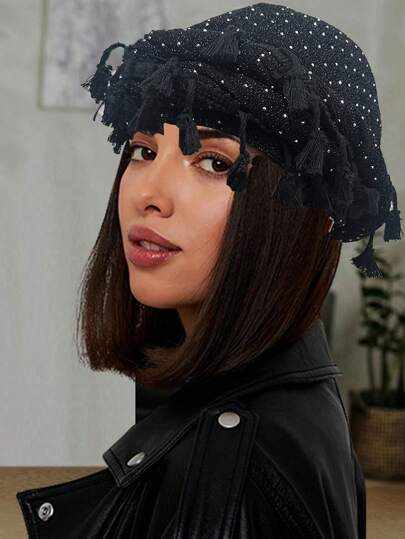 Vintage Tassel Headband Twist Turban Beanie Hat For Men, Braided Hair Band Twist Tail Cap For Women