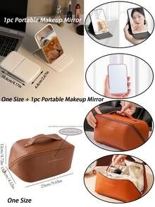 1pc Portable Makeup Storage Bag, Modern Letter Graphic Makeup Storage Bag For Home, Boho Vibes,For Holiday Beach, Bathroom Collection, Bedroom Collection, Large Capacity - Coffee Brown - View 3