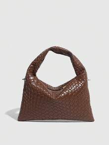 1pc Vintage PU Leather Shoulder Bag, Simple Fashion Woven Handbag For Women, Casual Faux Leather Crossbody Bag, Crescent Shaped, Suitable For Dating, Commuting - Brown - View 5