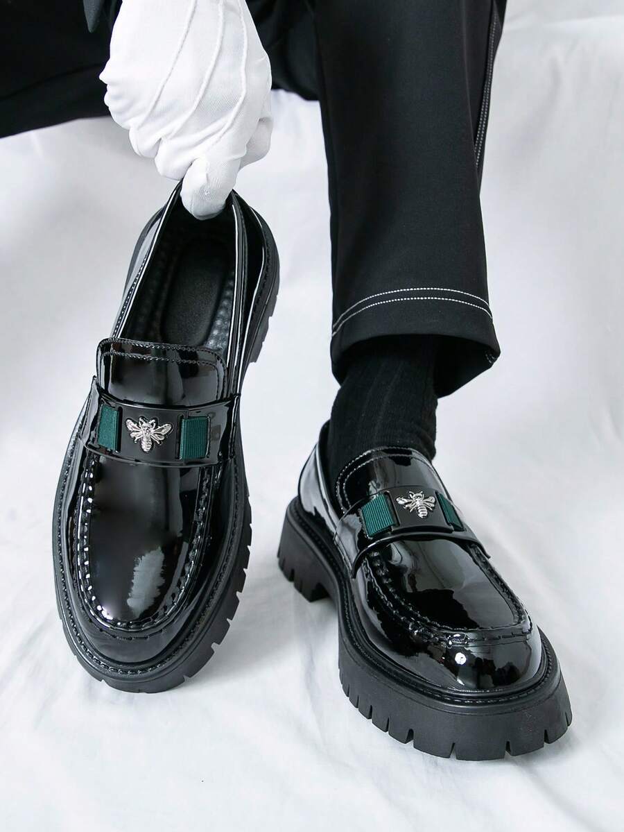 Men's British Style Casual Shoes, Print Decor Party Dress Formal Wedding Office Shoes - Black - View 1