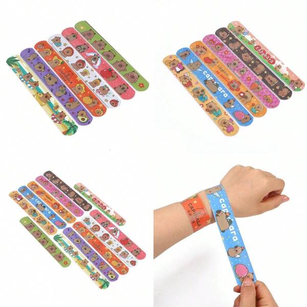 Capybara 12pcs Set Of New Capybara Cute Snap Rings, Cartoon Theme Party Wristbands, Decorative Colorful Party Favors & Holiday Gifts, Plastic,(Random Style Color)