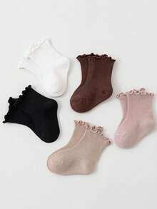 10pcs/5 Pairs Baby Socks With Ruffled Cuffs, Vintage Princess Style, For 0-5 Years Old