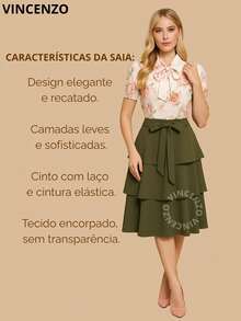 Layered Godet Midi Skirt With Elegant Bow Belt High Waist Christian Fashion Social Comfortable Full-Bodied Fabric