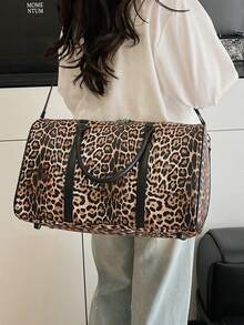 女士豹纹动物手提包单肩包，大容量旅行包，适合短途旅行、商务、旅游、行李箱套，轻便学生健身运动包，学校包，学校配件，学校用品 - 卡其色 - 查看 12