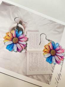 1 paire Boucles d'oreilles pendantes élégantes en acrylique motif tournesol pour femme, délicates boucles d'oreilles pendantes florales, légères et à la mode, double face, couleurs vives, style bohème, cadeau raffiné pour femme, festivals, été