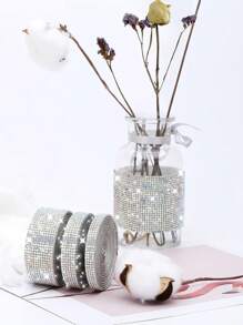 1 yarda Cinta de diamantes de cristal de Ródeo autoadhesiva brillante en color plateado, pegatina de brillo de Ródeo para decoración navideña, manualidades DIY para coche, computadora, maquillaje, mesa, decoración de fiesta de boda, proceso de producción de Ródeo de 2 mm