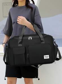 1 pièce Sac de gym, sac bandoulière de yoga, sac de sport avec compartiment pour chaussures et compartiment pour vêtements mouillés, en tissu Oxford noir résistant à l'usure et imperméable. Sac de voyage avec poches sèches et humides, sac à main léger et portable, sac de week-end ou d'un jour pour femmes et hommes, pour les entraînements, le gym, la natation et les voyages et vacances