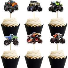 12/24/36pcs Monster Truck Cupcake Toppers, Truck Theme Birthday Party Decorations, Baby Shower Birthday Party Cake Decor Supplies - Multicolor - View 6
