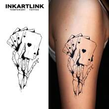 INKARTLINK 哥特式黑暗骷髅临时纹身 | 草本汁配方 15 天持久 | 半永久防水假纹身 | 男女通用个性化贴纸 | 暗黑美学人体艺术 | 万圣节音乐节必备 - 黑色 - 查看 2