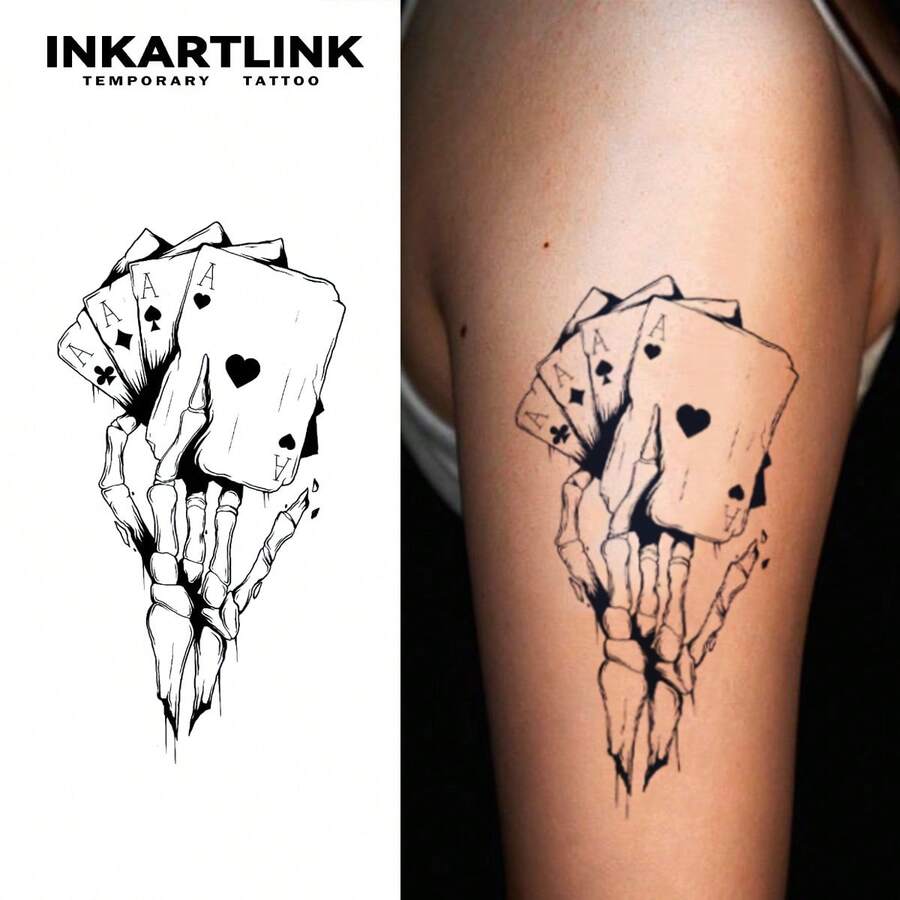 INKARTLINK 哥特式黑暗骷髅临时纹身 | 草本汁配方 15 天持久 | 半永久防水假纹身 | 男女通用个性化贴纸 | 暗黑美学人体艺术 | 万圣节音乐节必备