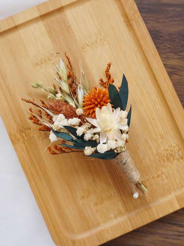 1-12pcs Mini Dried Flowers, Bridesmaid Bouquet, Groomsmen Boutonniere Decoration, Handmade Craft, Home Decor, Wedding Vase DIY For Table, Christmas, Thanksgiving, Autumn,Fall Decor,Autumn