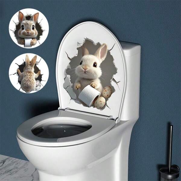 3 piezas Pegatinas de conejo lindo para el baño, pegatinas de conejito lindo de Pascua para ventanas y paredes, decoración autoadhesiva para oficina, dormitorio y ambiente festivo en el hogar