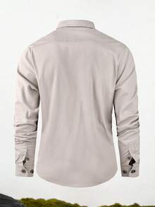 LEDUNTINO [Frühling/Sommer] Herren Mode Button-up Lässiges Outdoor Hemd, Einfarbig Grün, Sport, Cargo, Freundesgeschenk, Herren Langarm Hemd für Frühling Herbst, Mehrfarbig, Doppelte Tasche, Hemd mit Kragen für Frühling Herbst Kleidung - Beige - Übersicht 2