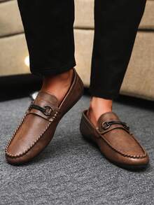男士乐福鞋 新款休闲鞋 百搭莫卡辛鞋 一脚蹬渔夫鞋 宽松鞋 青少年鞋 真皮平底船鞋 男鞋 黑色正装鞋 休闲鞋 平底鞋（尺码偏小偏窄，请选购大两码） - 棕色 - 查看 3