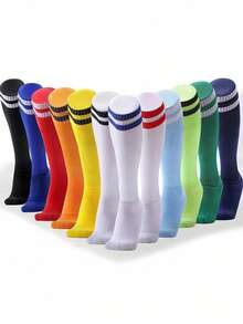 2/5 Pairs Contrast Striped Professional Football/Basketball Sports Crew Socks Suitable For Adults, Men & Women, Ideal For Cycling, Marathon, Outdoor Activities - Multicolor - View 12