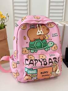 Cute Cartoon Capybara Backpack, Casual Versatile Nylon Rucksack For Girls Outdoor And School Use - A - View 15