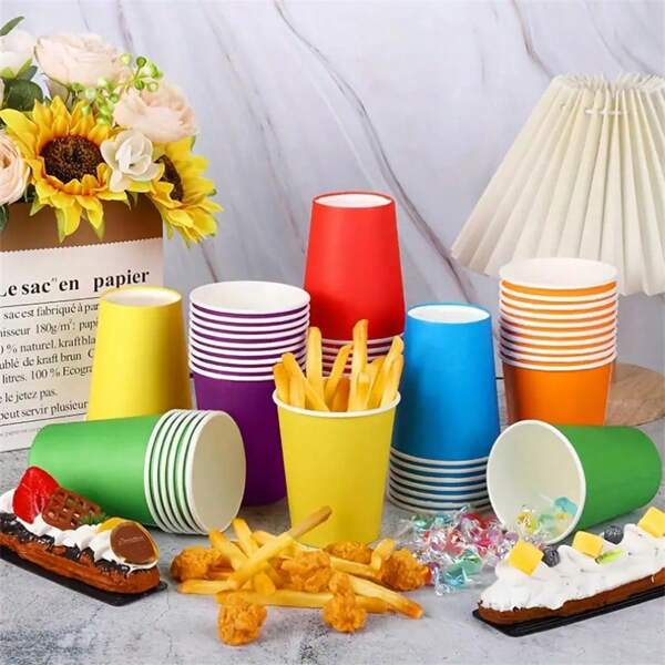 Set de 60 vasos de papel de colores, 6 colores, 10 vasos por color, adecuados para fiestas, manualidades y festivales