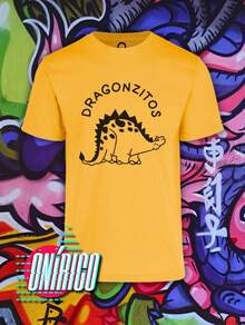 playera dragoncitos  Dibujos animados  Animal  Letras    Algodón      playera impresa dragoncitos    primavera verano - Amarillo - Ver 1