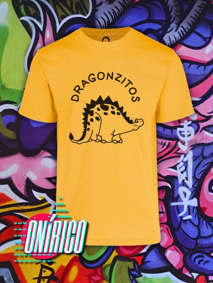 playera dragoncitos  Dibujos animados  Animal  Letras    Algodón      playera impresa dragoncitos    primavera verano - Amarillo - Ver 1