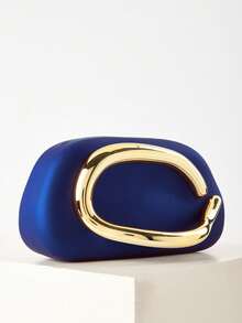 Vintage Metal Decor Clutch Box Bag, New Burgundy Bride Wedding Party Handbag, Women's Chain Shoulder Crossbody Bag For Teen Girls Women College Students,Rookies & White-Collar Workers Perfect For Office,College,Work ,Business,Commute,Outdoors, Travel, Outings, For Party, Wedding, Prom, Dinner - Blue - View 2