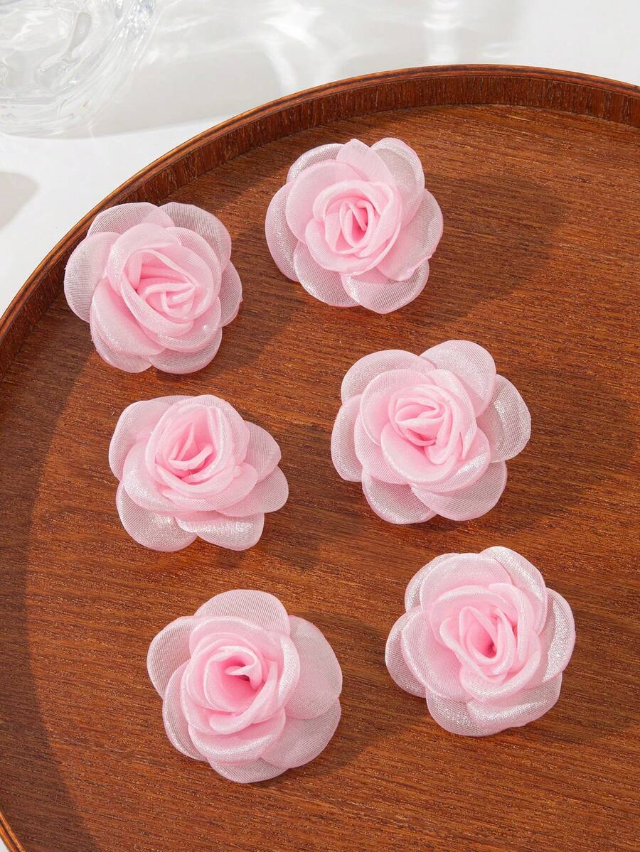 6pcs Cute Rose Flower Hair Clips, Suitable For Daily Wear And Holiday Outfits - Pink - View 1