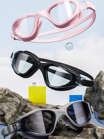 1 件套高清防雾防水大镜框游泳镜套装，男女款泳帽，专业游泳装备，沙滩必需品，沙滩配件，泳池浮板