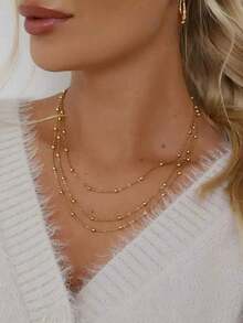 1pc Fashionable Beaded Bracelet For Women, Minimalist Metal Bangle, And Unique Design (Random Bead Quantity) - Gold - View 11