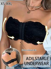 Women's Fashion Racerback Lace Patchwork Front Closure Lingerie - Black - View 3