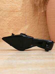 Women's High Heel Pointed Toe Backless Pumps, Sexy Elegant Fashion Rivet Studded Slip-On Stilettos, Solid Color, Outdoor, Formal, Nightclub, Wedding, Party, Cute, PU Leather - Black - View 6